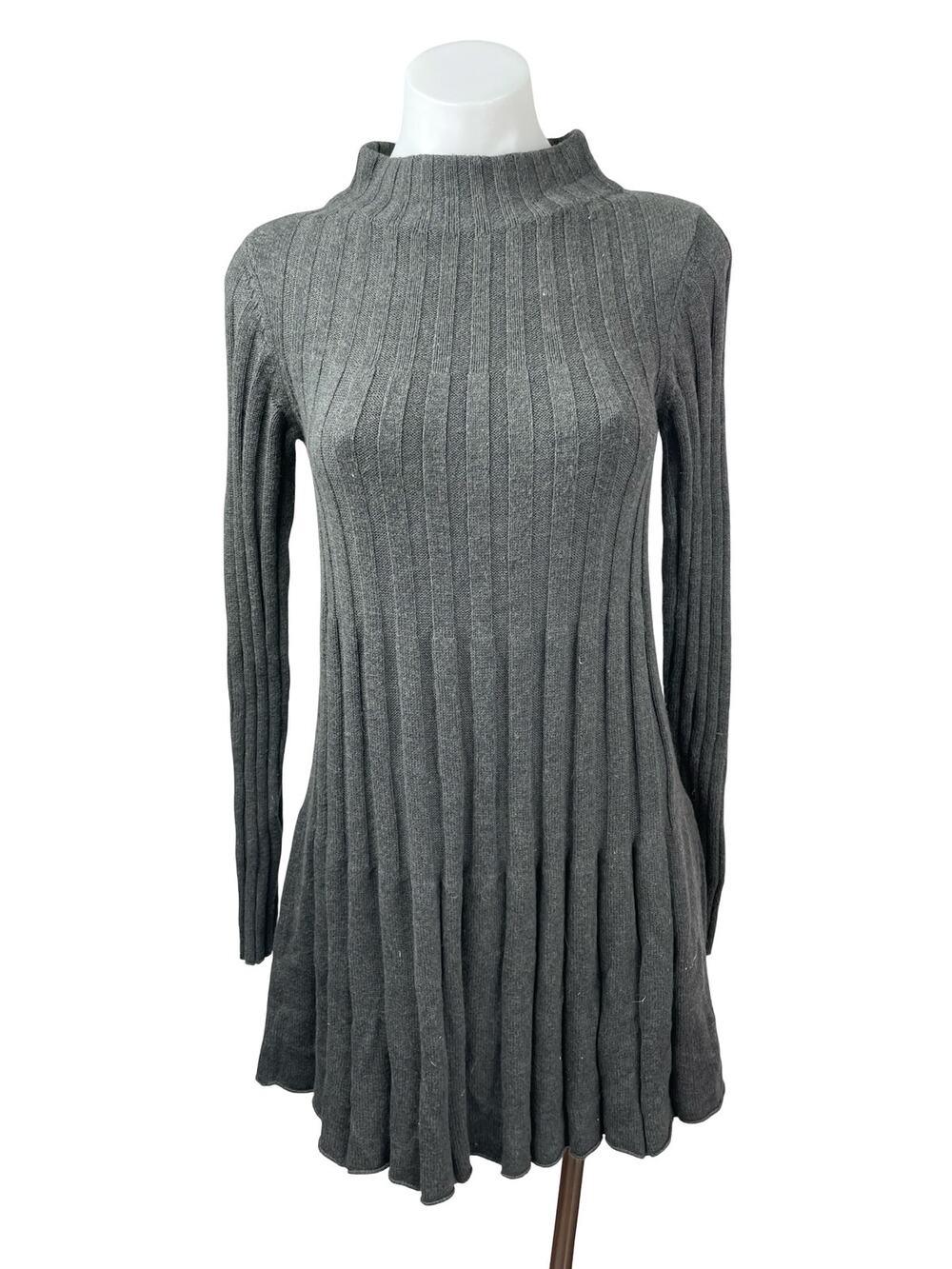Anthropologie Rosie Neira Gray Wool Ribbed Knit Long Sleeve Sweater Mini Dress S